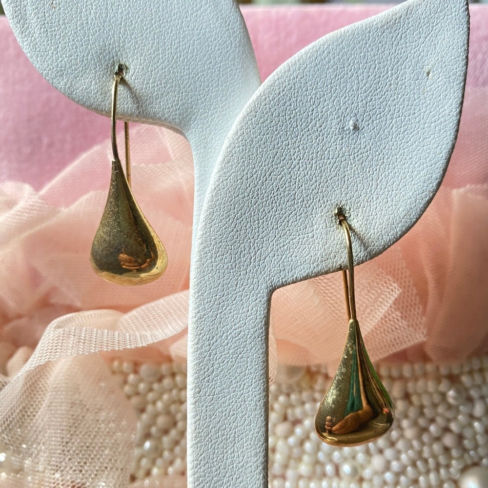 Vintage Teardrop Dangle Earrings SETA 925 Sterling Silver Gold Over Minimalist